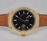 Copy Rolex Datejust Watch Black Face Brown Leather